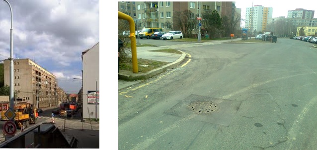 Ukázka Aquion TVRT v Praze - plastové prvky použity k montáži a vyrovnání kanalizačního poklopu, oprava silnice